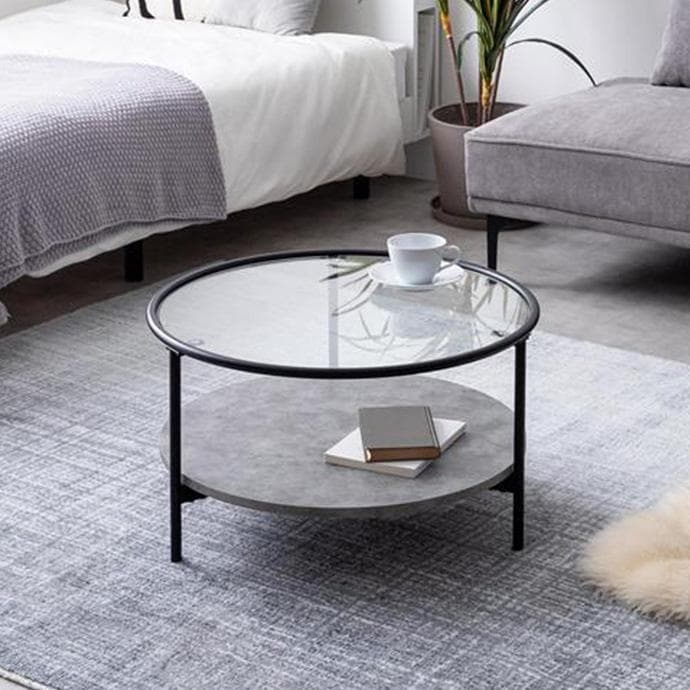 センターテーブル 小さめ 大理石 丸 ローテーブル 【ブラック×ブラウン】