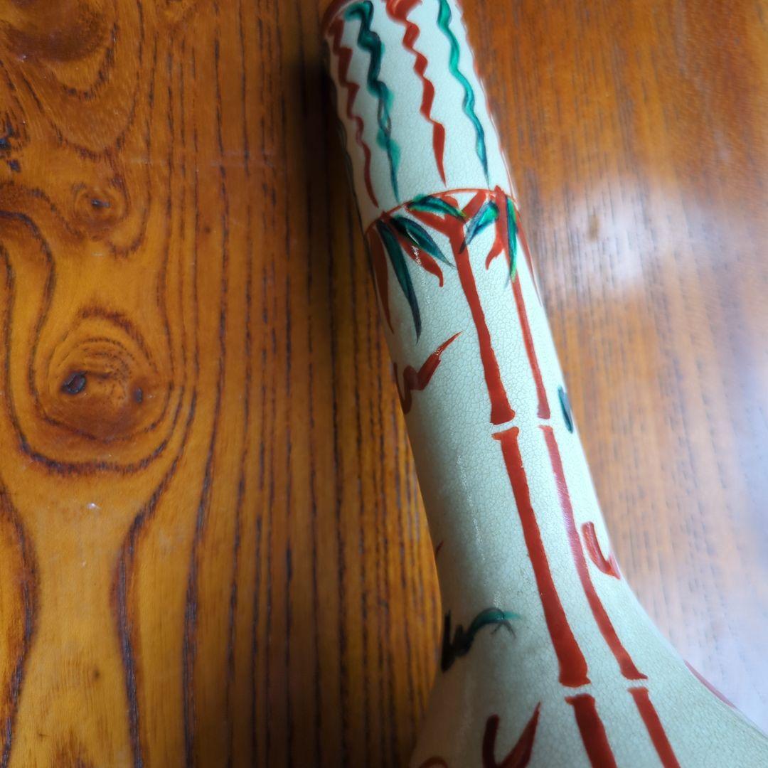 骨董 木米造 花瓶 鶴首 赤絵 花入 茶道具 茶道 陶器 木箱