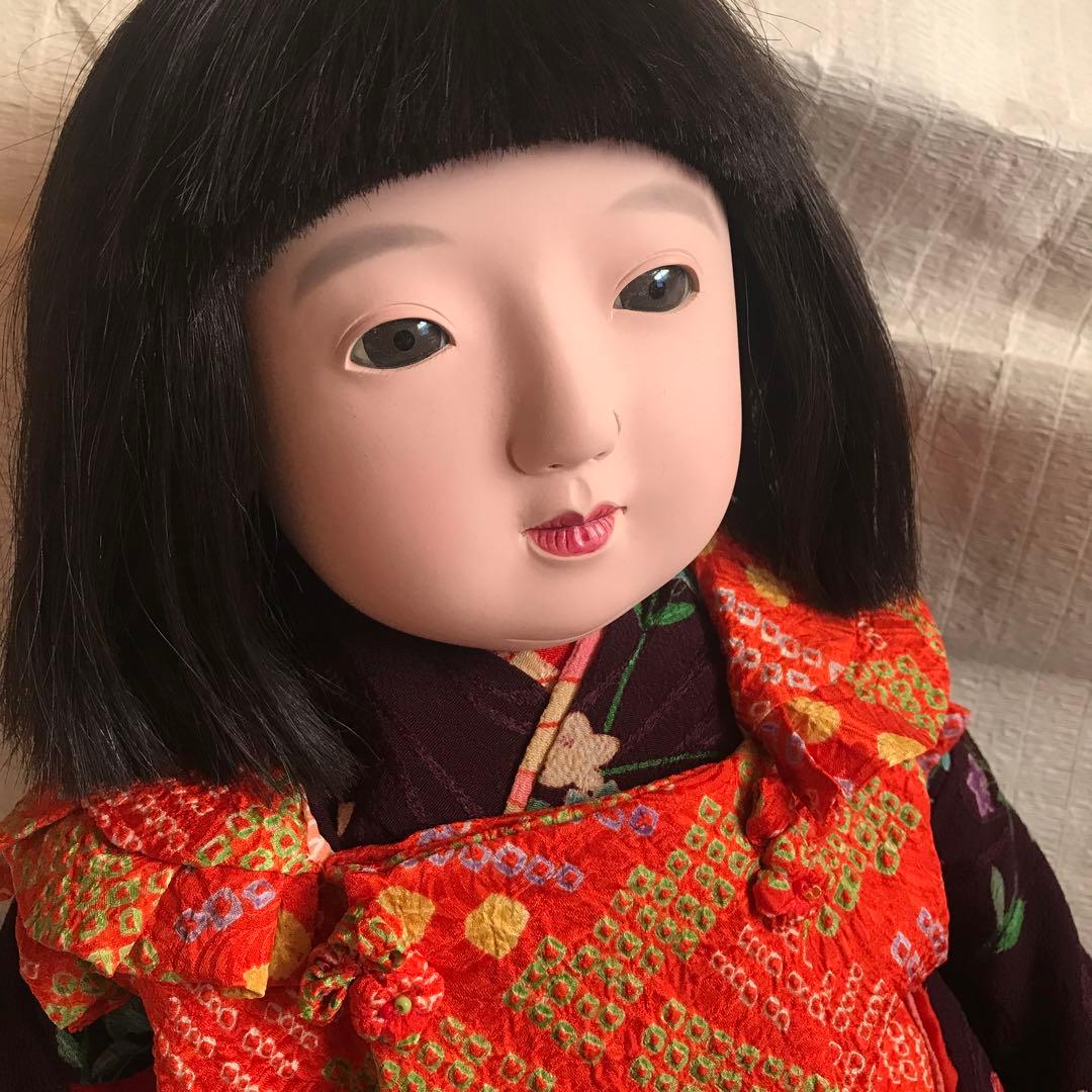 市松人形大正光龍斎63cmパープルピンク系着物