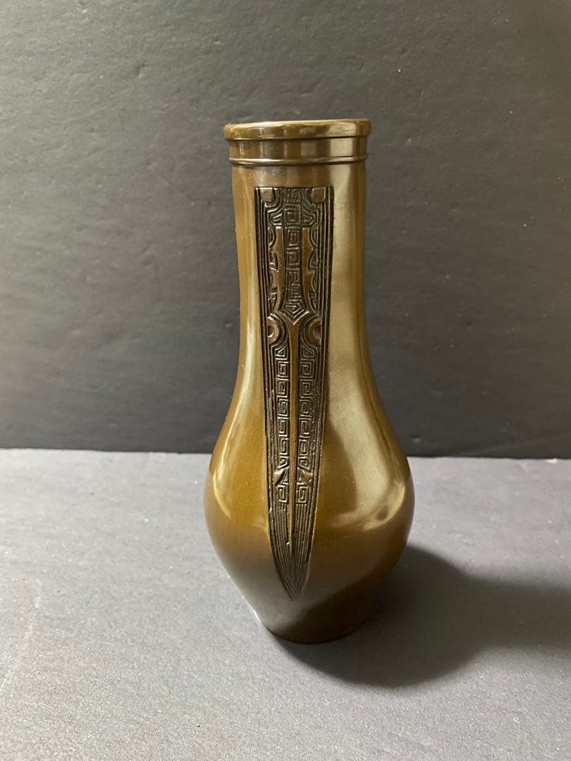 美品　高岡銅器 唐銅杓立 義正造 共箱付