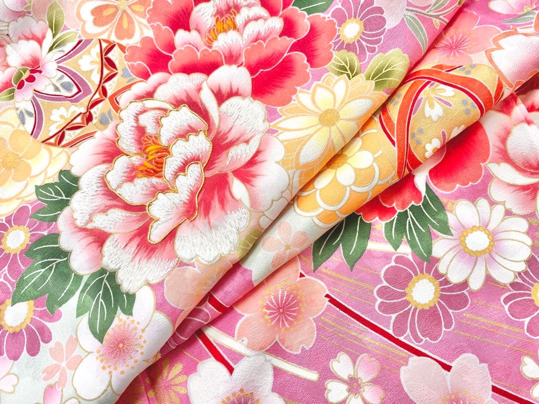 ⭐︎K0812 美品 正絹 振袖 レンタル店放出品 ガード加工 花柄 ピンク 9