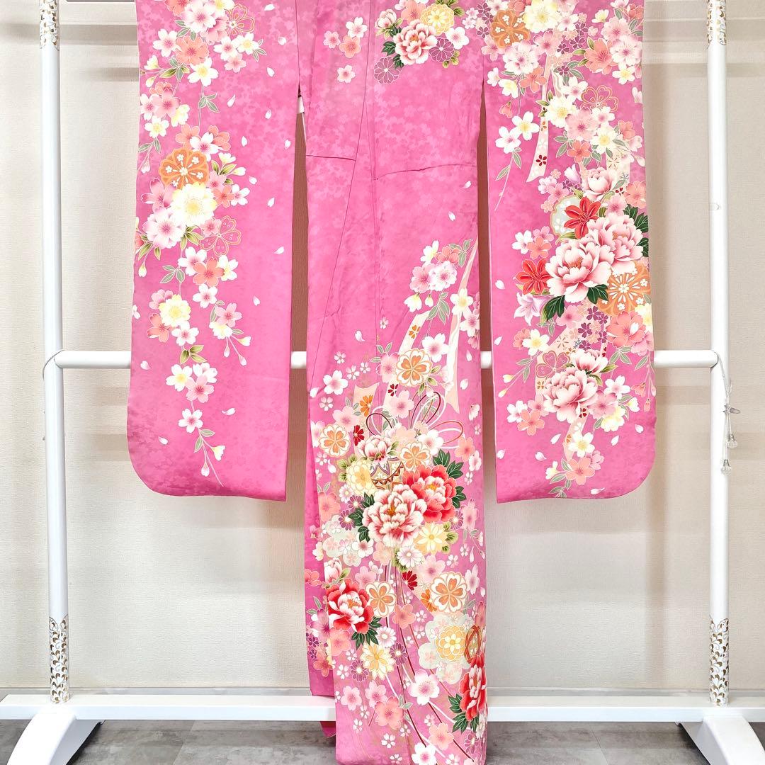 ⭐︎K0812 美品 正絹 振袖 レンタル店放出品 ガード加工 花柄 ピンク 9