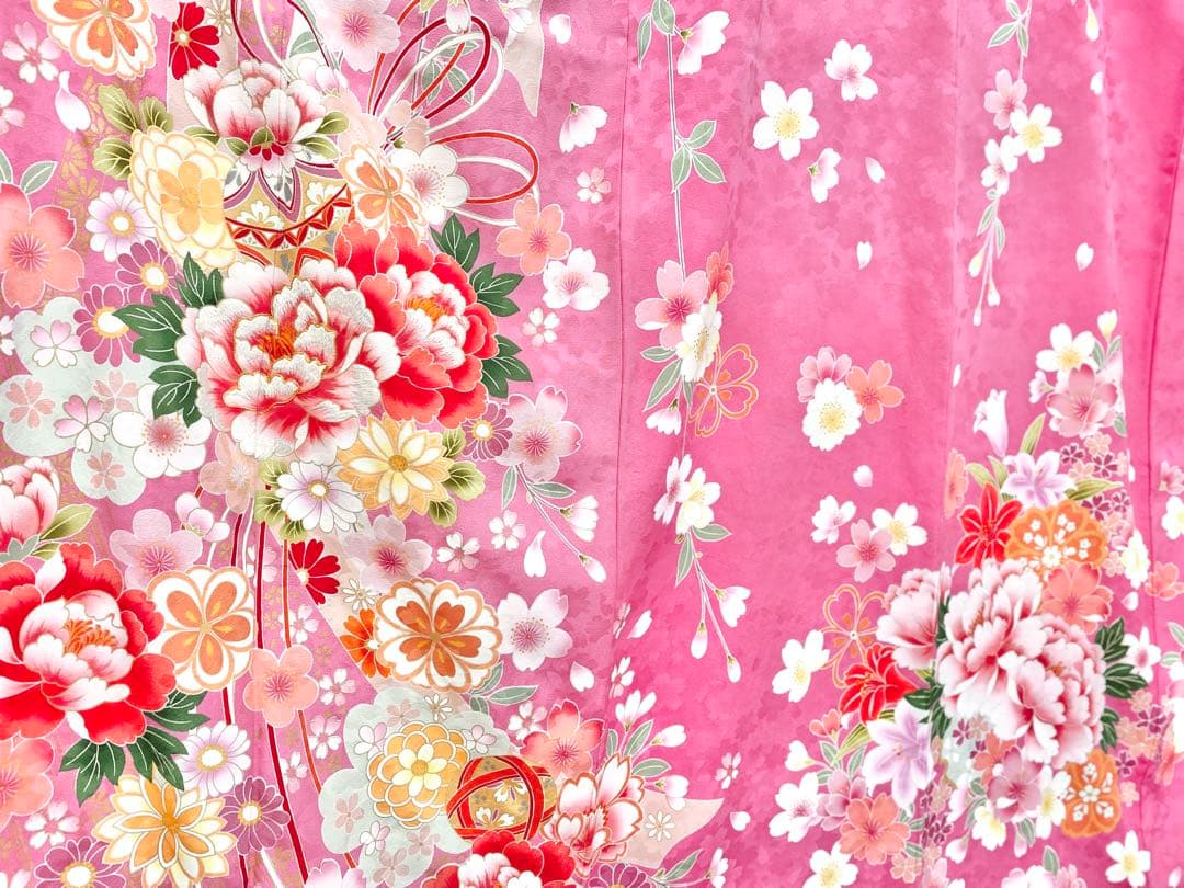 ⭐︎K0812 美品 正絹 振袖 レンタル店放出品 ガード加工 花柄 ピンク 9
