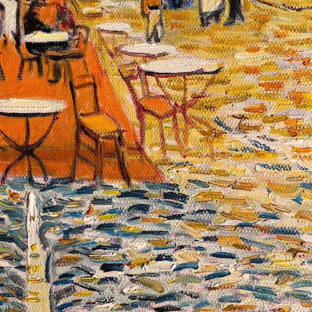 ★秀作★ 手書き油絵 ゴッホ 夜のカフェテラス 肉筆絵画 額付 油彩画