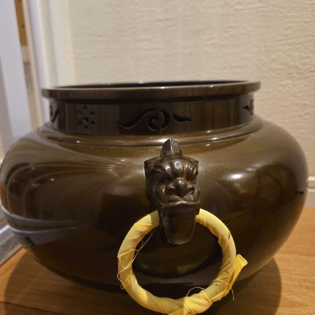 新品・未使用】 釜師高橋敬典、風炉師秀峰作 唐銅鬼面風炉 平丸