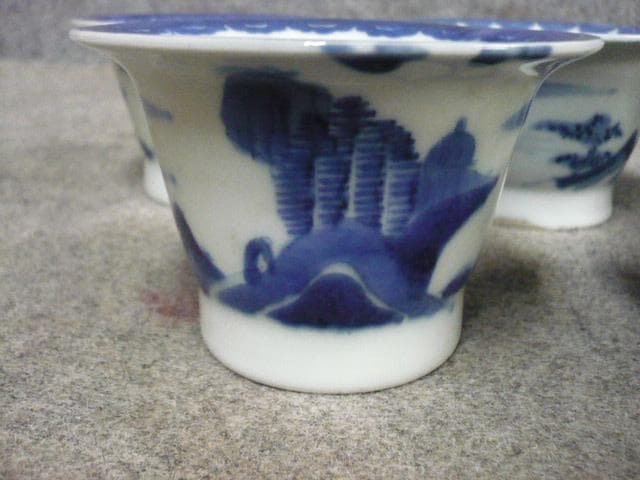 伊万里 海辺風景 染付 広東型 蕎麦猪口 5個 [B31397]