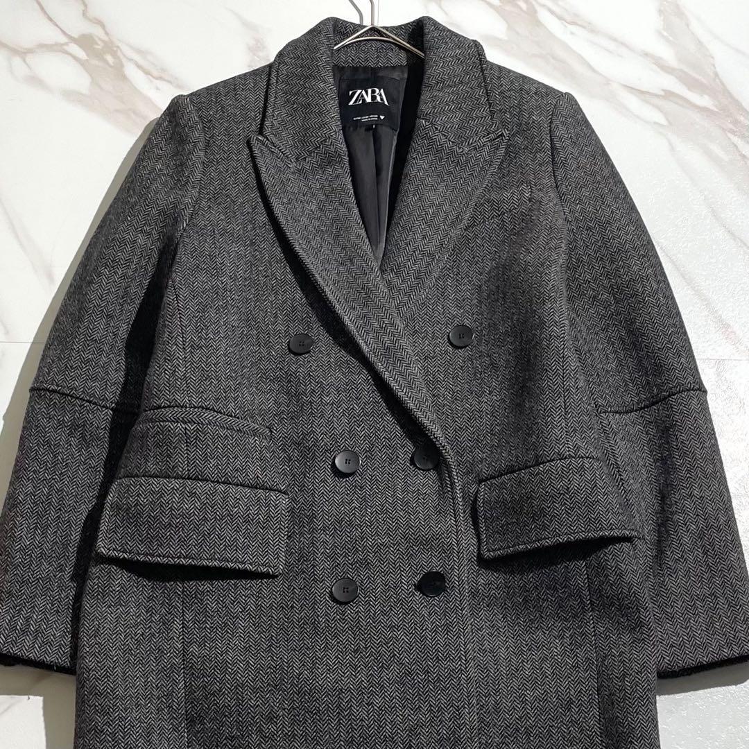 極美品 近年 ザラ チェスターコート マキシ丈 ヘリンボーン ダブル