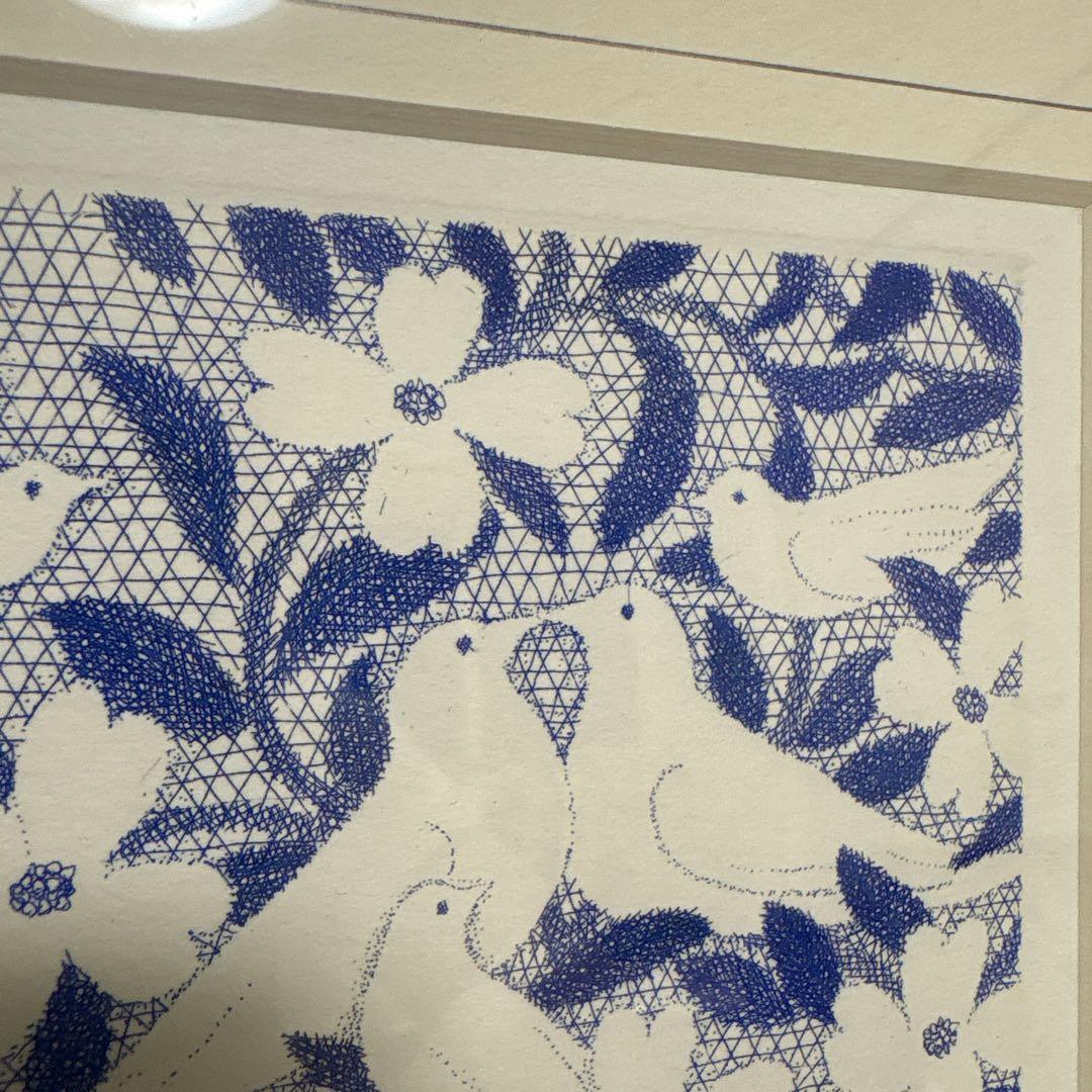 リトグラフ 絵 鳥 青 北海道 西村一夫