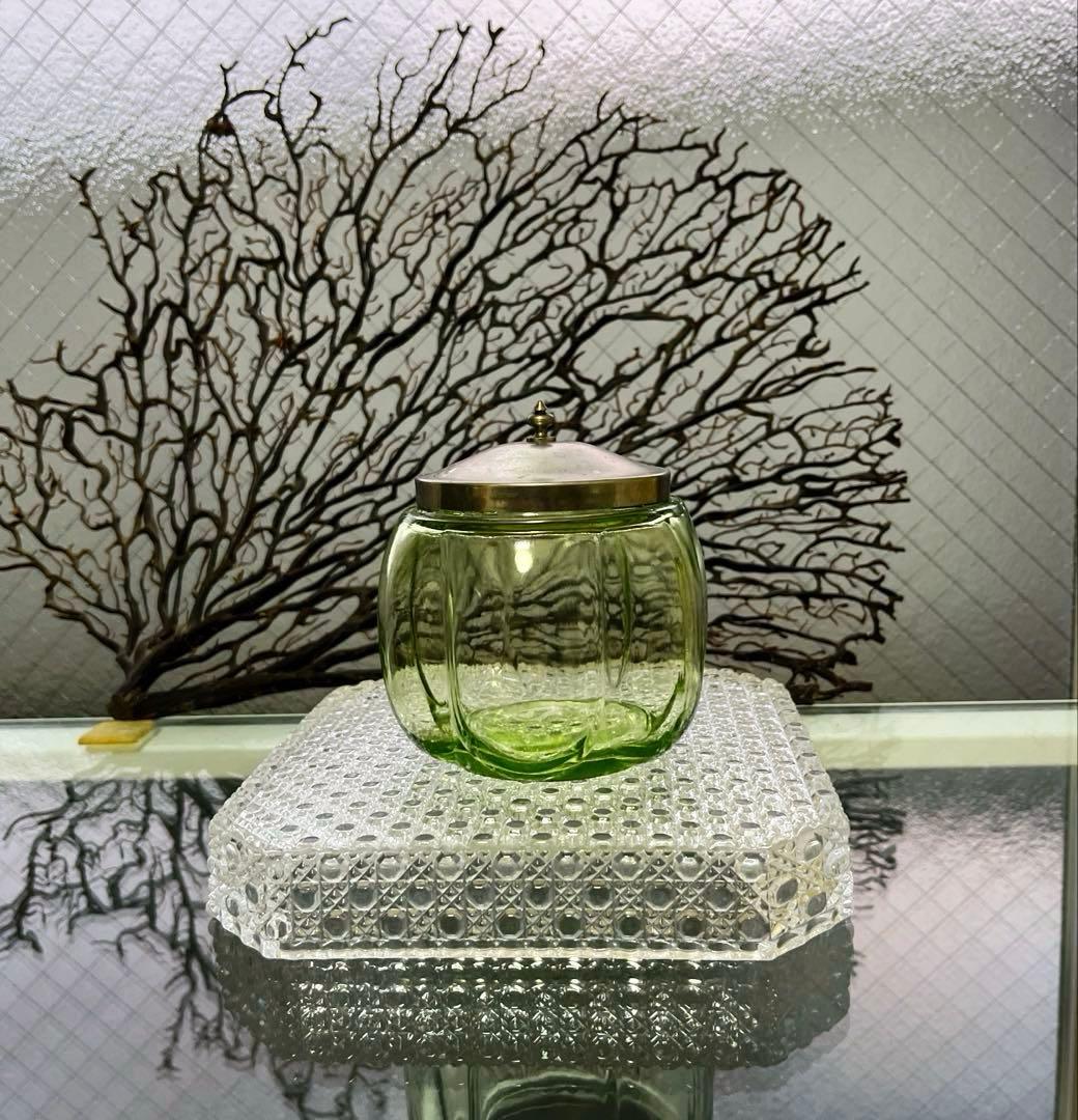 骨董 時代ガラス 希少 南京型 小振り 飴屋瓶 キャンディポット 小物入れ