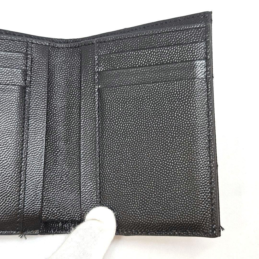 サンローラン 三つ折り財布 キャビアスキン カサンドラ Vステッチ