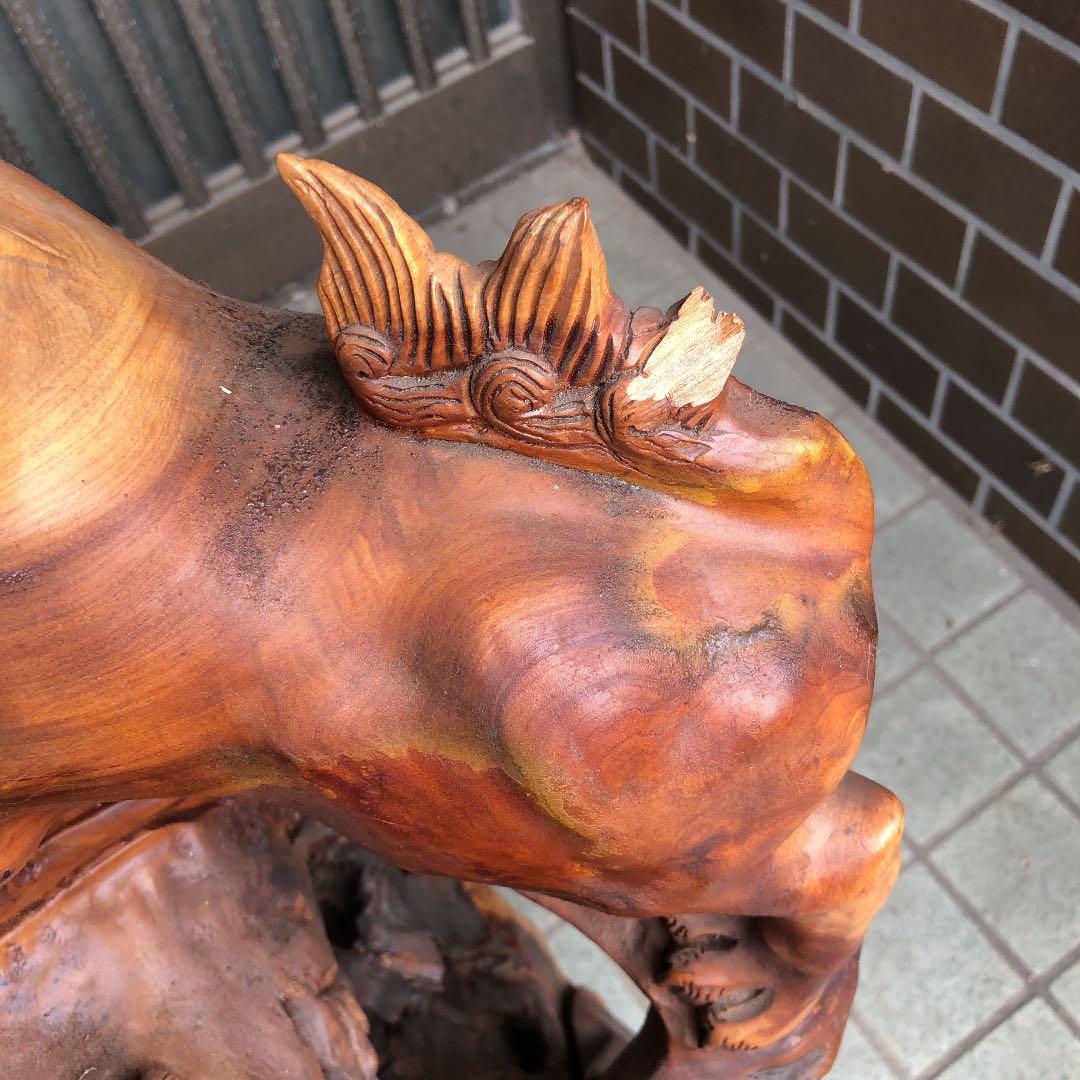 骨董品 玉杢 特大 獅子 木彫り 時代品