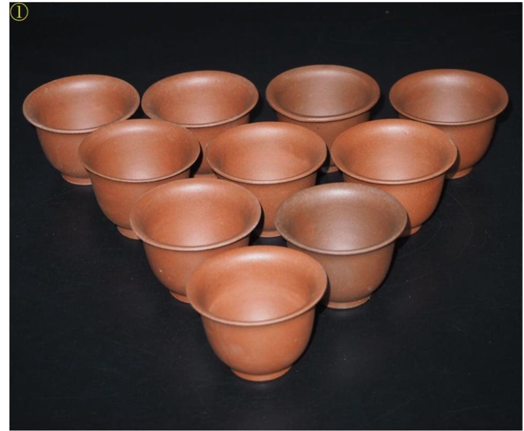 送料無料 70年代輸出品 中国宜興紫砂煎茶碗10客 未使用 煎茶