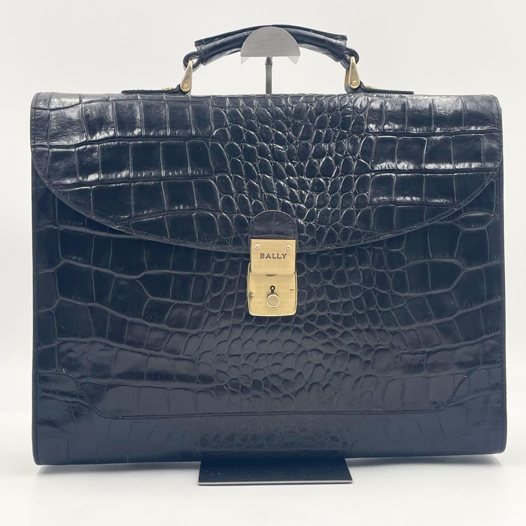 【極美品】BALLY クロコ型押しレザー ビジネスバッグ ブリーフケース A4可