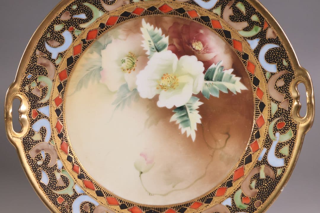 【CM289】オールドノリタケ 花図 プレート 26.5cm 明治 皿 陶磁器