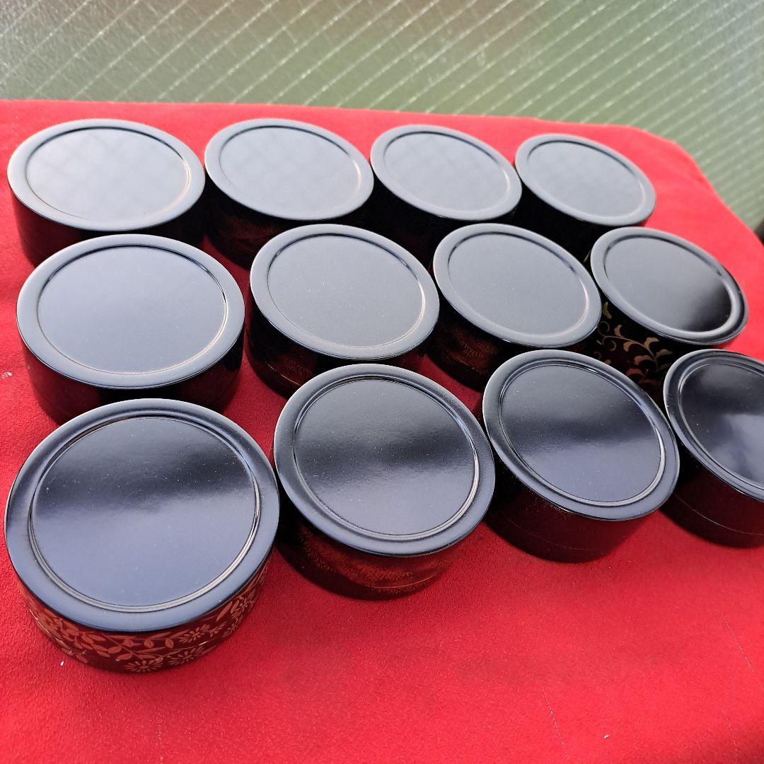 【雪月花の香合セット】合成漆器　切立/ワンタッチ式　蒔絵　未使用品