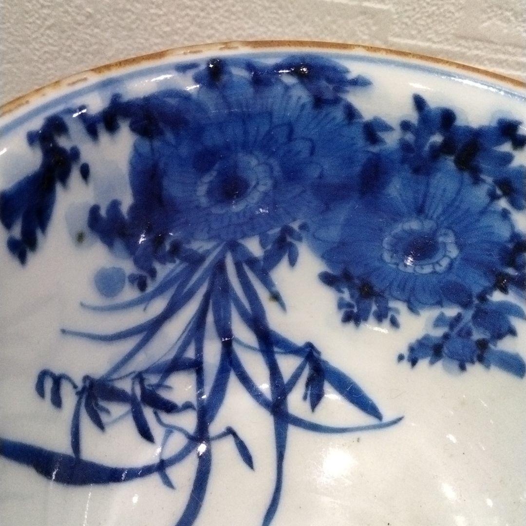 Ⅿ260-4 江戸時代 古伊万里 染付山水花弦文盃洗