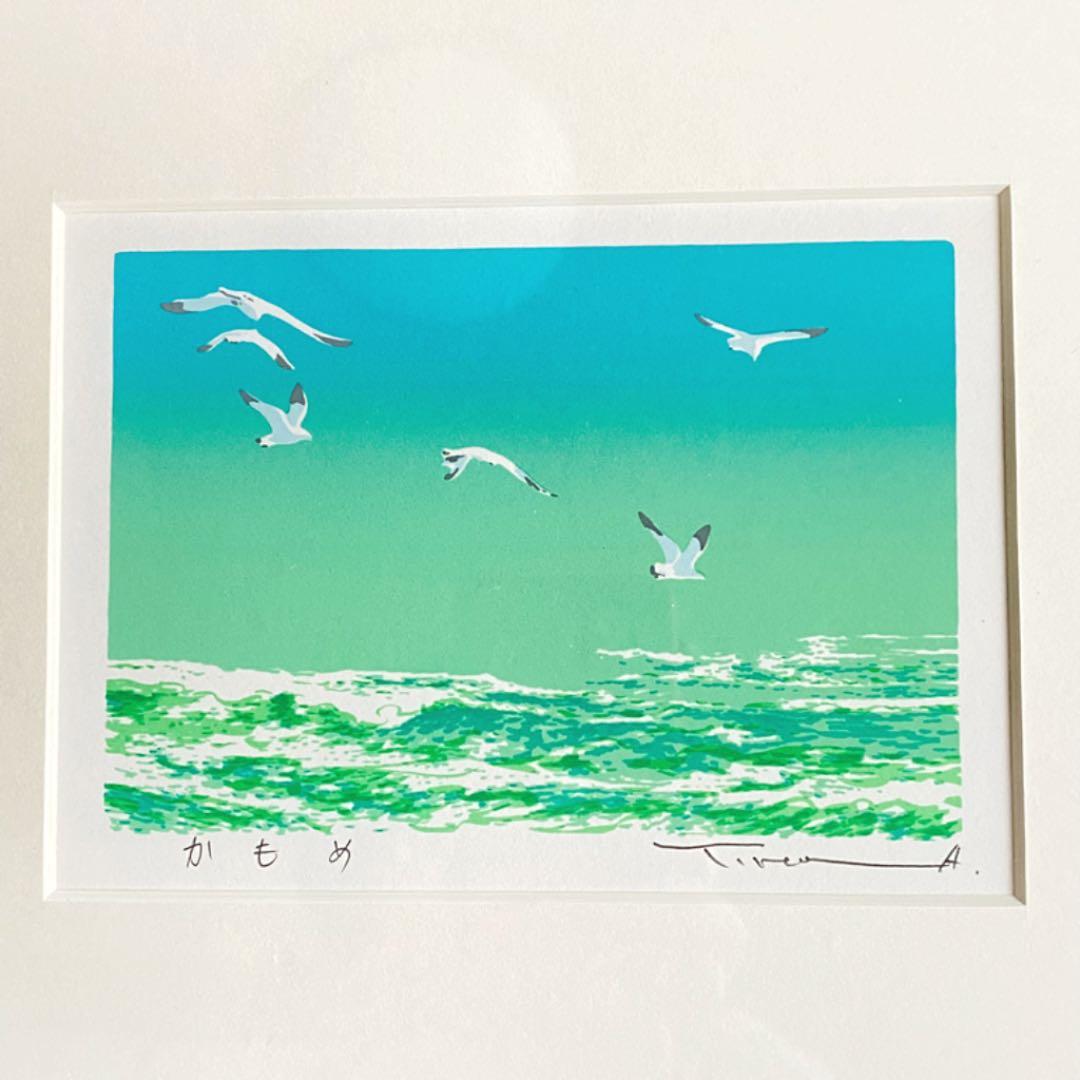 本間武男 『かもめ』シルクスクリーン　直筆サイン入り