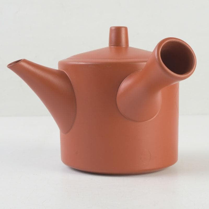 煎茶道具 常滑焼 朱泥 漢詩竹刻 横手急須 V 9580