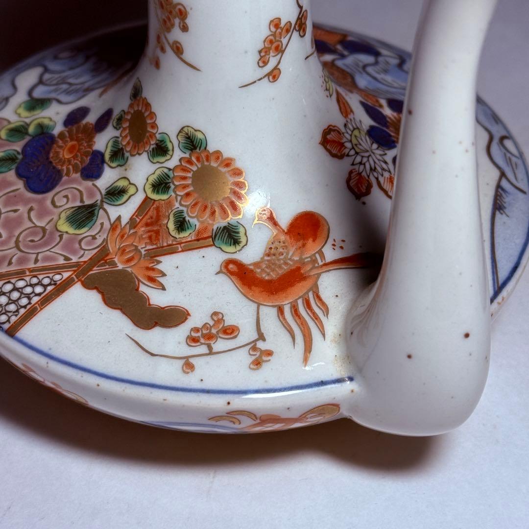 ◆伊万里 染錦金彩花鳥文銚子一対 酒器 上手品 明治時代◆