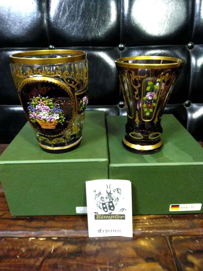 未使用 ドイツ製 ゴブレット ペア ハンドエナメル ルビーレッド クリスタル