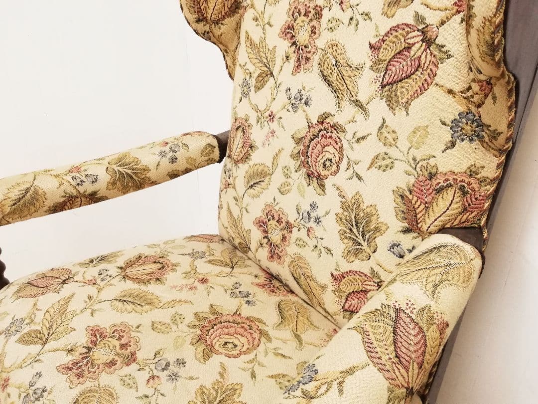 アンティーク ゴブラン織 ウイングバックアームチェア フランス 生地