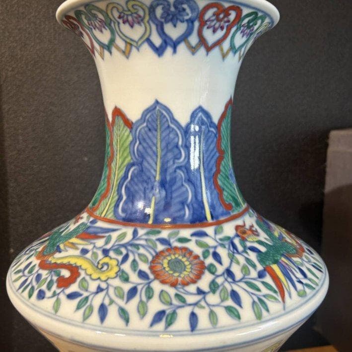 S8015　大清擁正年製　五彩　大花瓶　花瓶　花器　中国花瓶　中国古美術