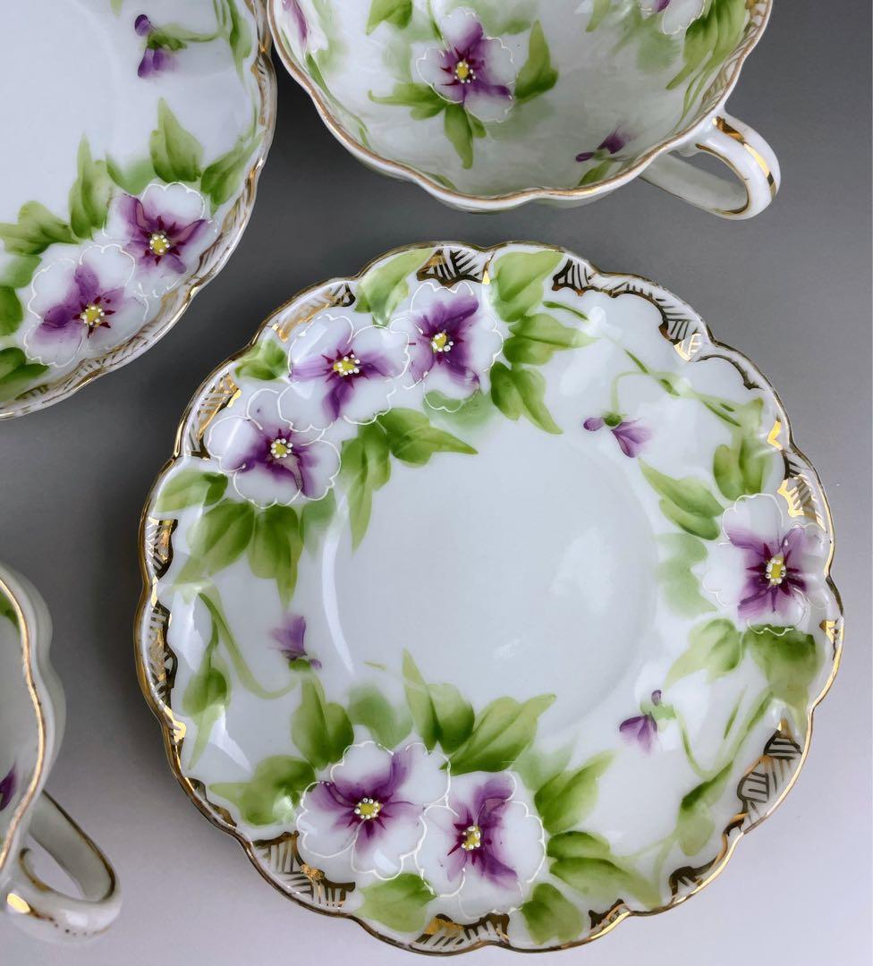 【美品】オールドノリタケ パンジー紋 ティーセット ビオラ 三つ脚 猫足