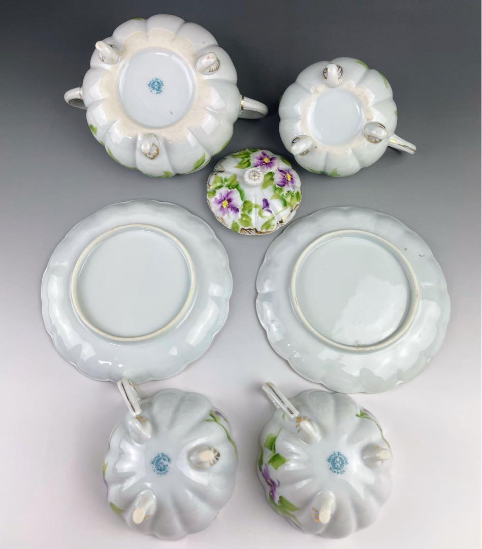 【美品】オールドノリタケ パンジー紋 ティーセット ビオラ 三つ脚 猫足