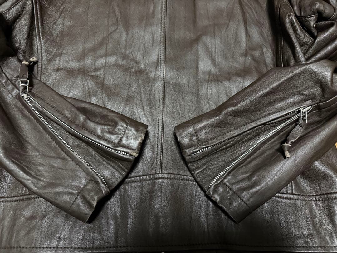 美品】Uniqlo 羊革 ラムレザー シングルライダース ダブルジップ XL