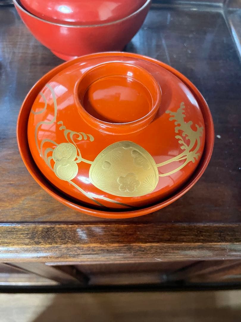 お椀 椀 木製 漆器 蓋付き 蒔絵 骨董 アンティーク 5つ 骨董 秀衡絵