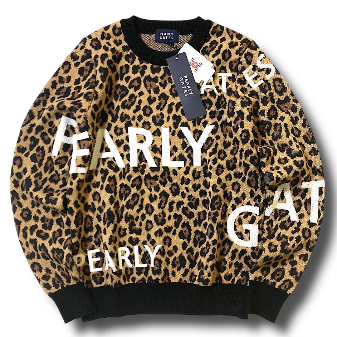 0 新品 パーリーゲイツ ビッグロゴ レオパード ウール混 ニット 日本製