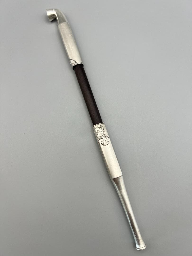 海】レア 銀煙管 キセル 純銀刻印 手彫 銀細工 アンティーク 重量約87g