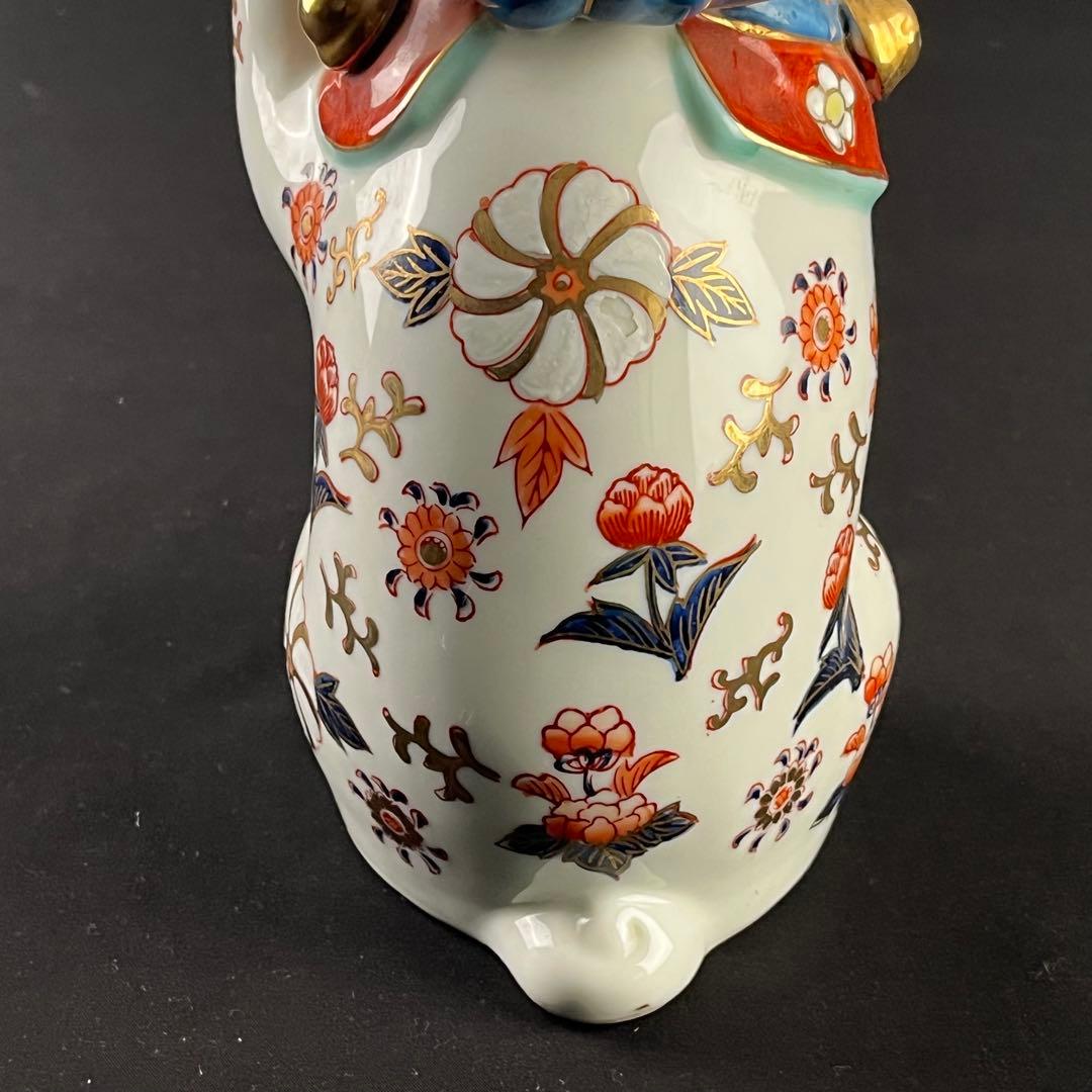 伊万里焼　金彩色絵　猫　陶器　置物　24センチ　招き猫　縁起物