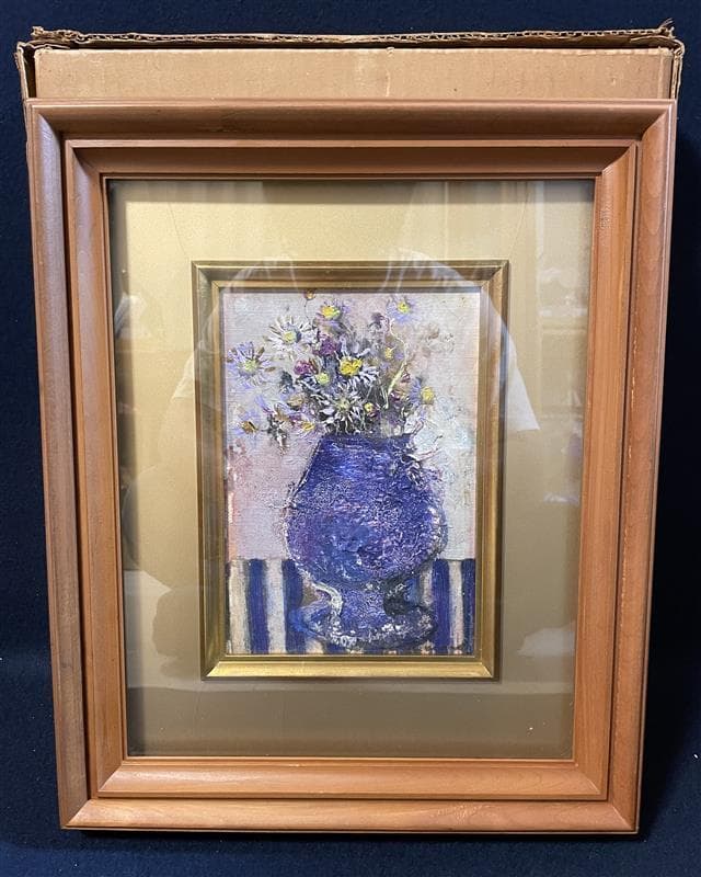 「真作」浦野光江「野菊」静物画　油彩画　額装　サイン有り　SM号 真作」浦野光江「野菊」静物画油彩画額装サイン有りSM号