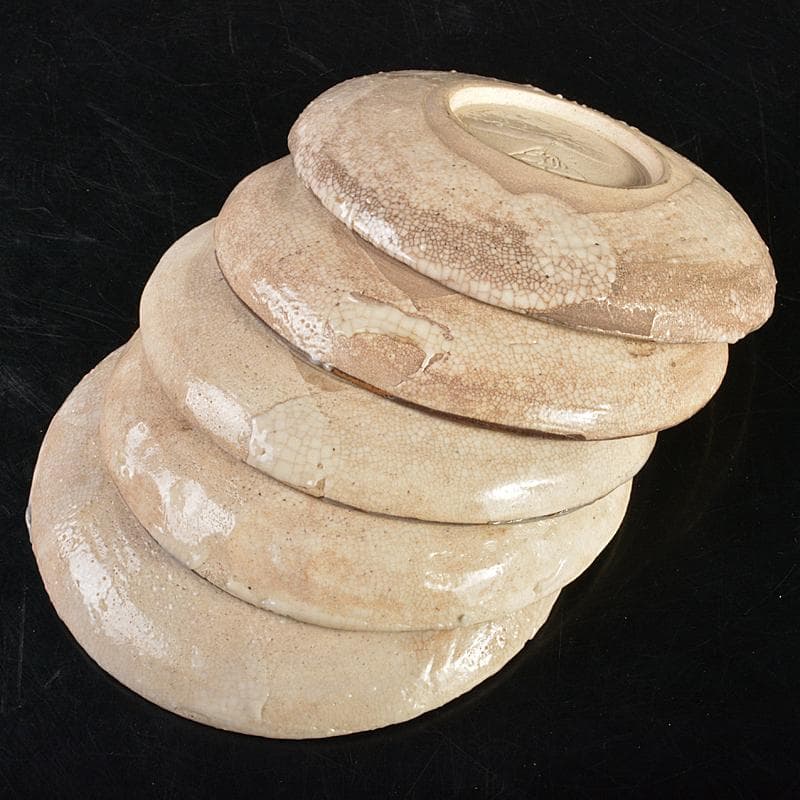 和食器　志野焼　絵志野　大橋秋二作　松文　銘々皿　五客　共箱　V　R7415