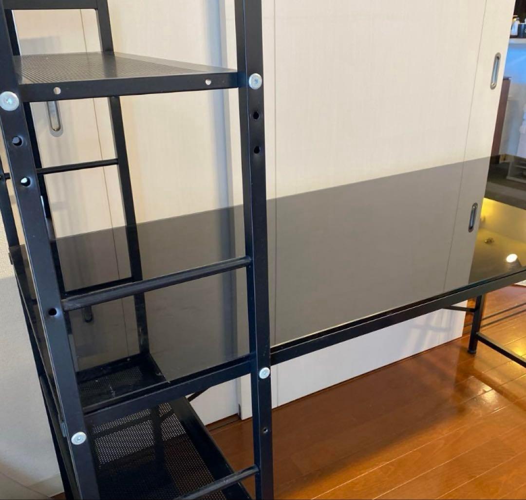 パソコンデスク 棚付き 収納ラック一体型 強化ガラス LOWYA