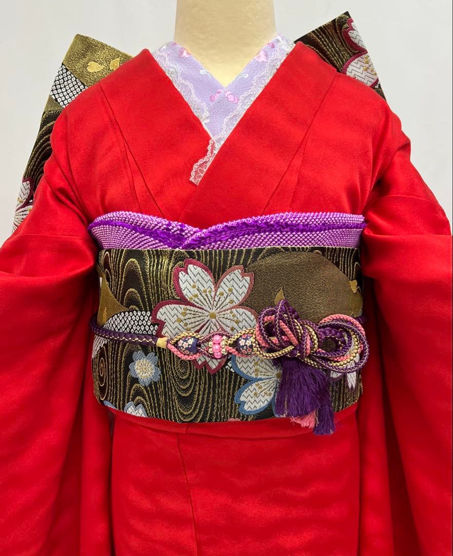 振り袖 フルセット 別誂絞り長襦袢付 赤 黒 ツートーン 成人式 580