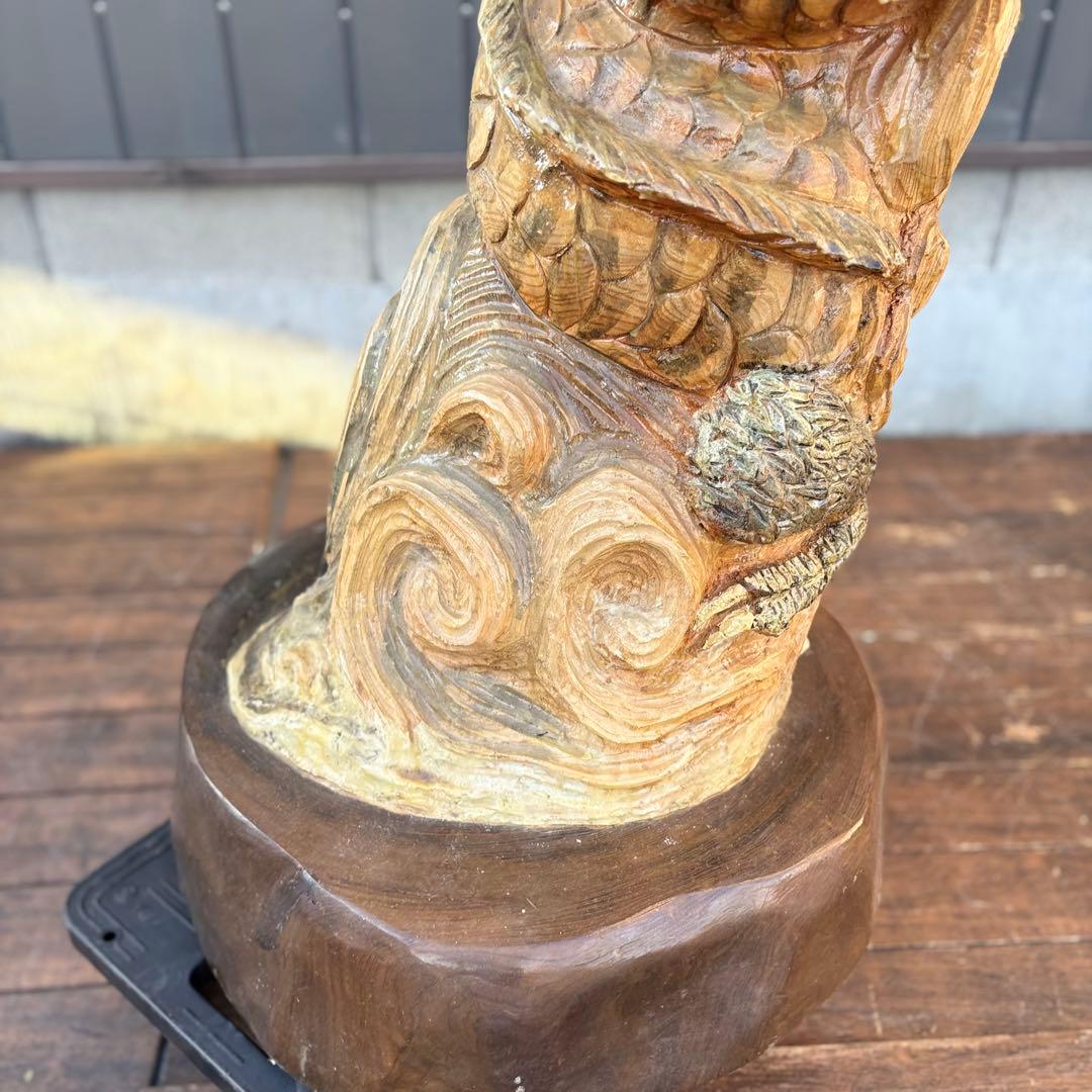 大迫力！木彫り 昇り龍 ドラゴン 一刀彫 置物 大型彫刻 和風 美術品