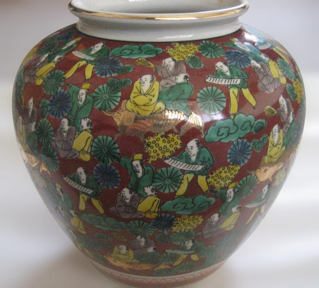 九谷焼 花瓶 木米 赤絵人物図 美術品 九谷焼 花瓶 木米 赤絵人物図 美術品