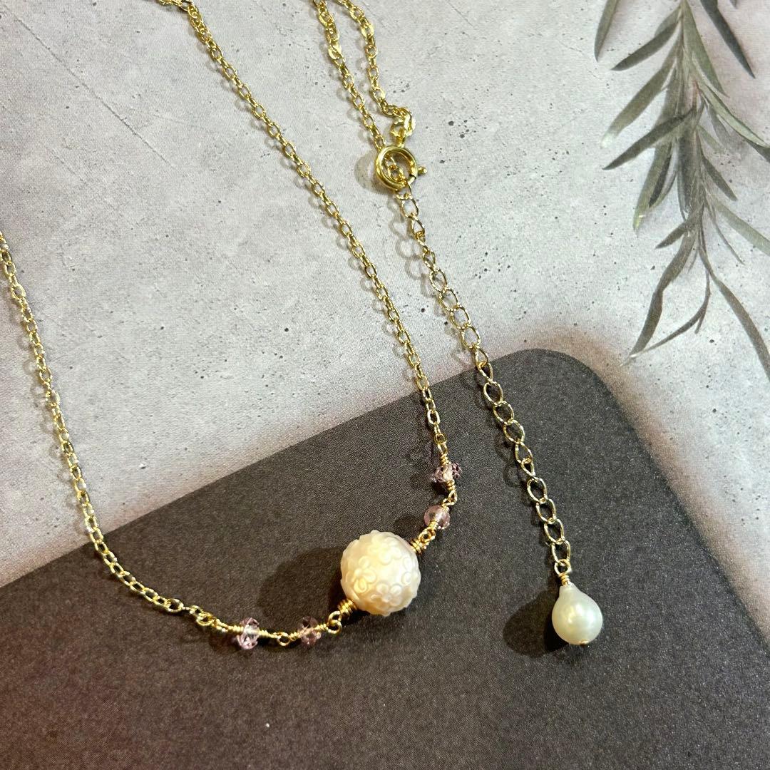 専用✳︎2点おまとめ あこや真珠フラワーカービング 14kgf 天然石