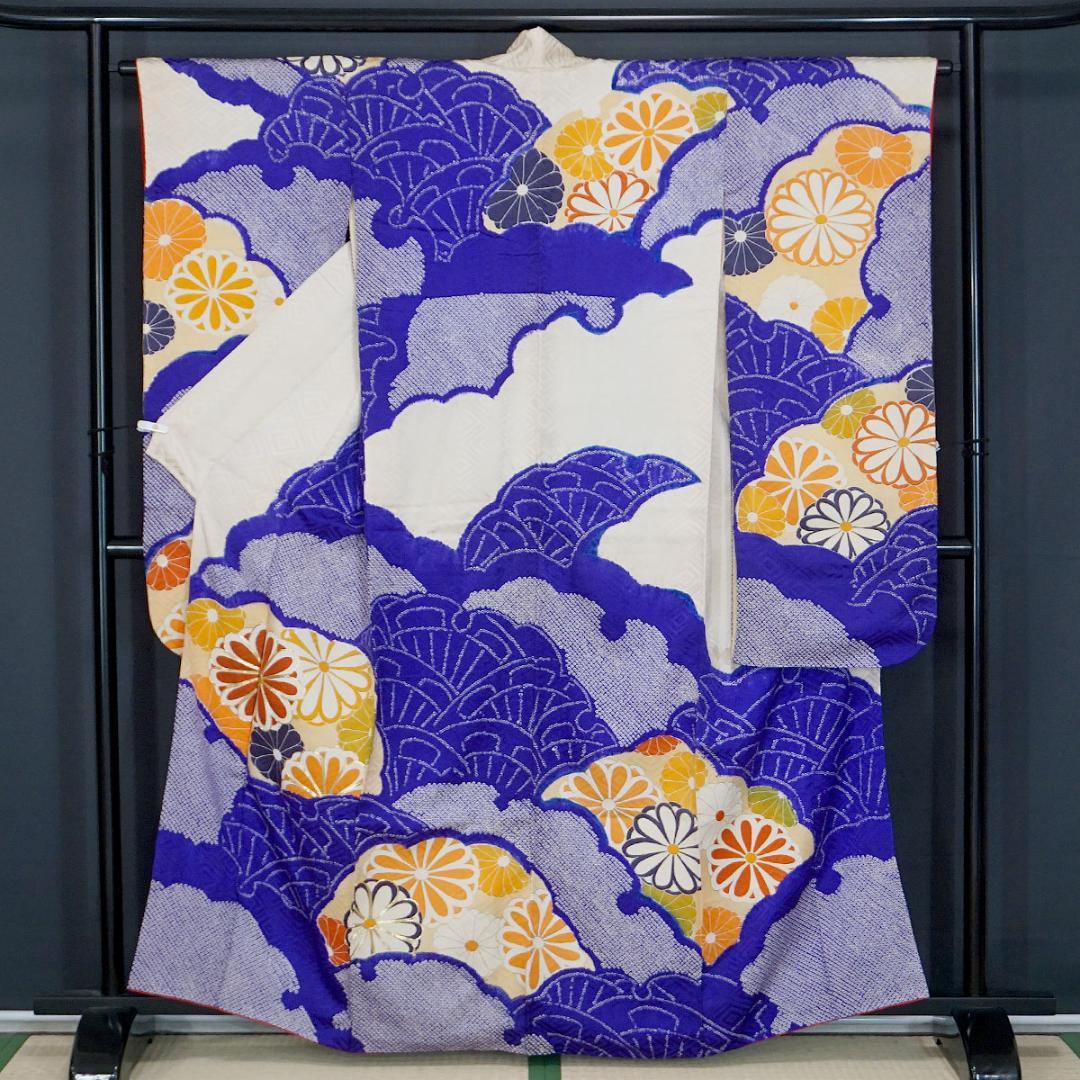 総絞り 紫 アンティーク？ 金駒刺繍 正絹振袖 160cm l236