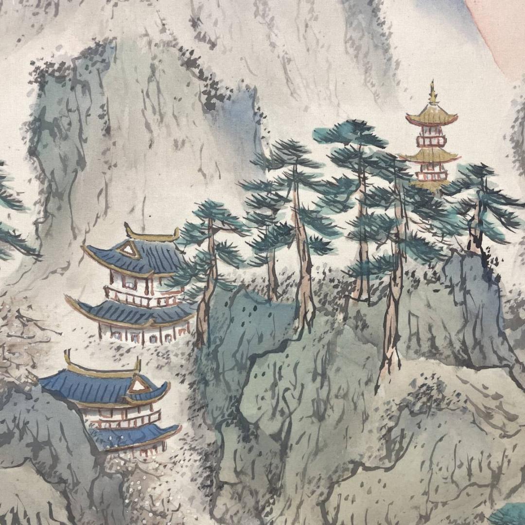 真作/横山春渓/蓬莱仙境図/ 山水/人物/桐共箱二重箱付/布袋屋掛軸A-318