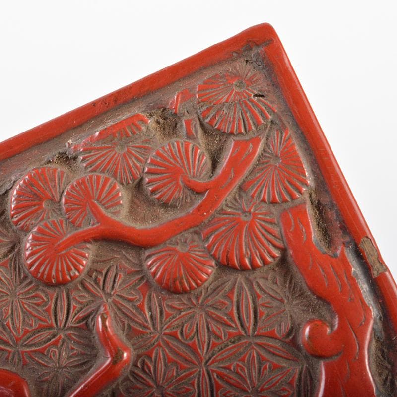 中国剔紅堆朱山水人物文四方肉池朱肉入DR6177