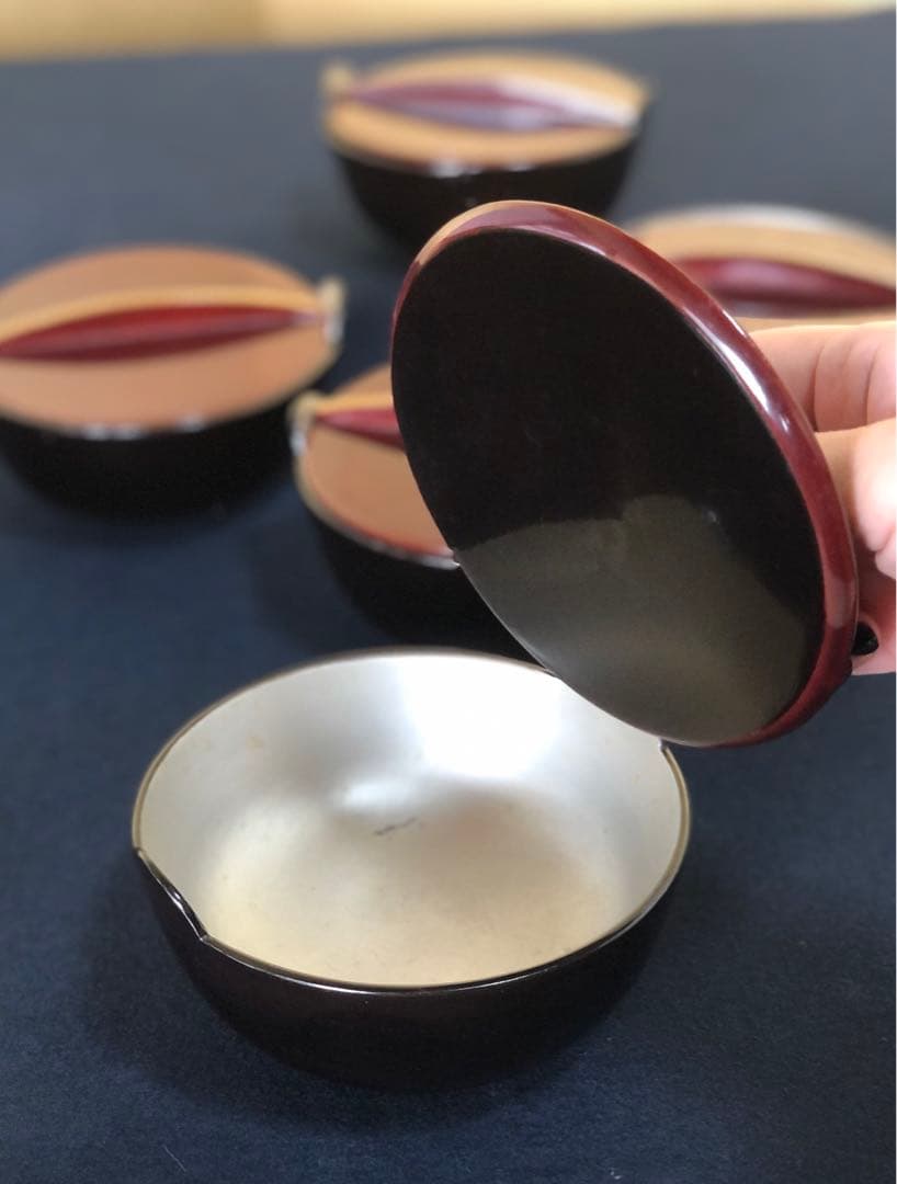 《レ》鍋型 吸物椀5客 多用椀 木製漆器 木箱　251127お1