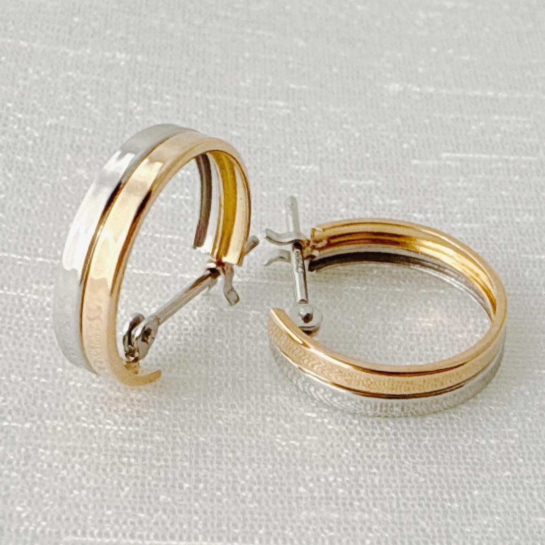 18金+プラチナ【2連コンビフープピアス】刻印入 日本製 ペア 新品