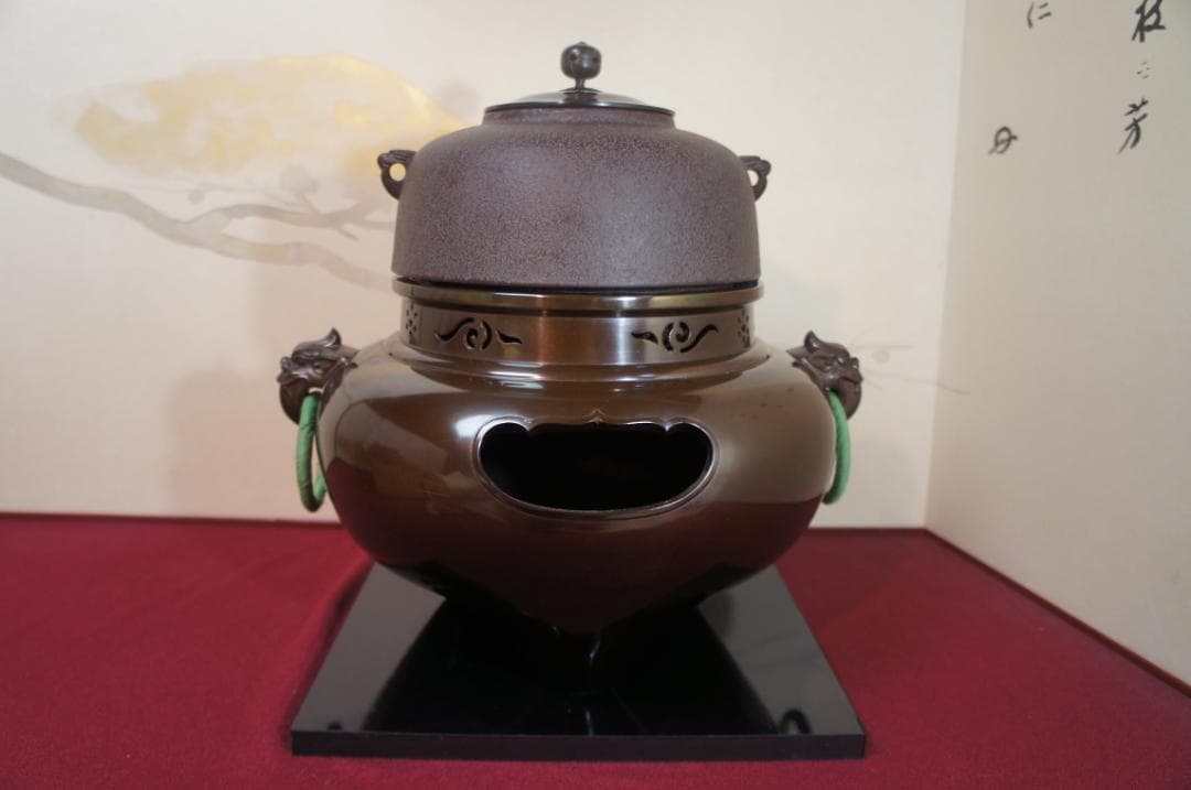 ☆美品 国宝経典作 真形釜添え唐銅鬼面風炉 唐銅