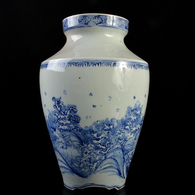 瀬戸焼 古瀬戸染付 巌手製 荒波文 花瓶 M R7275F - メルカリ