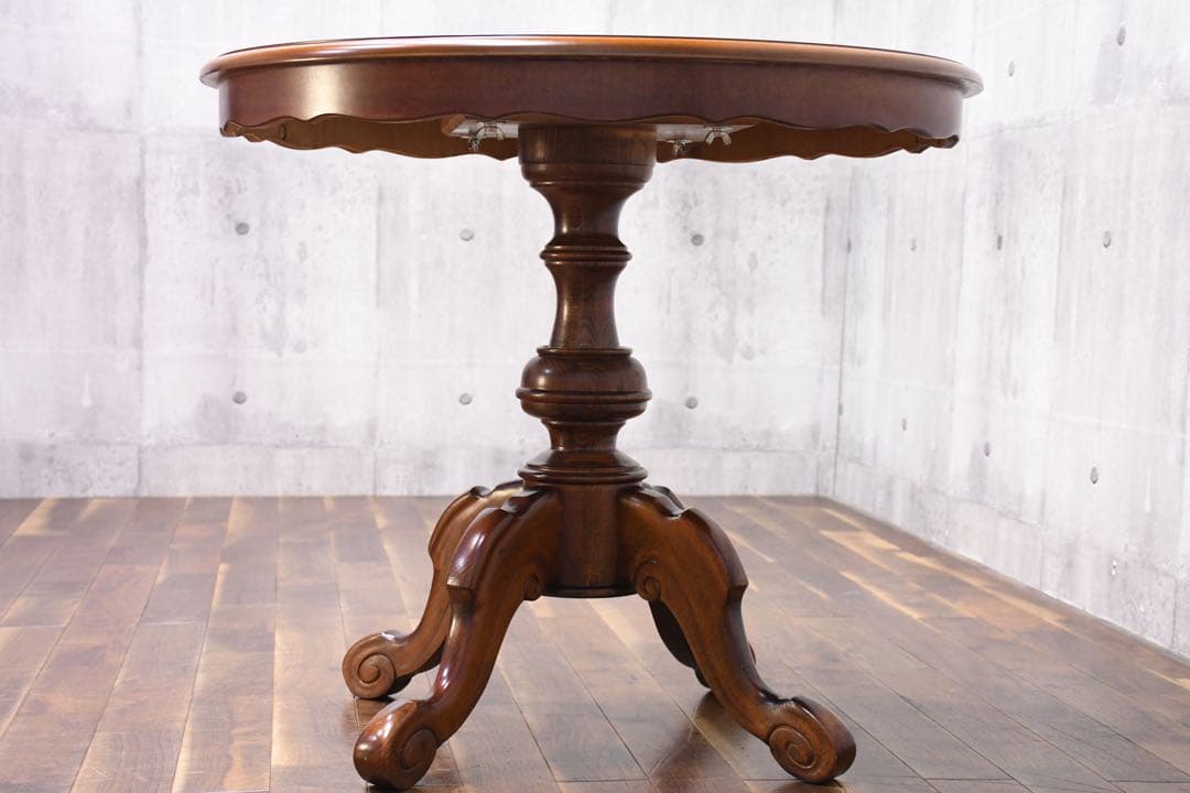 ECK34 イタリア製 猫脚 象嵌 レリーフ カフェテーブル ラウンドテーブル