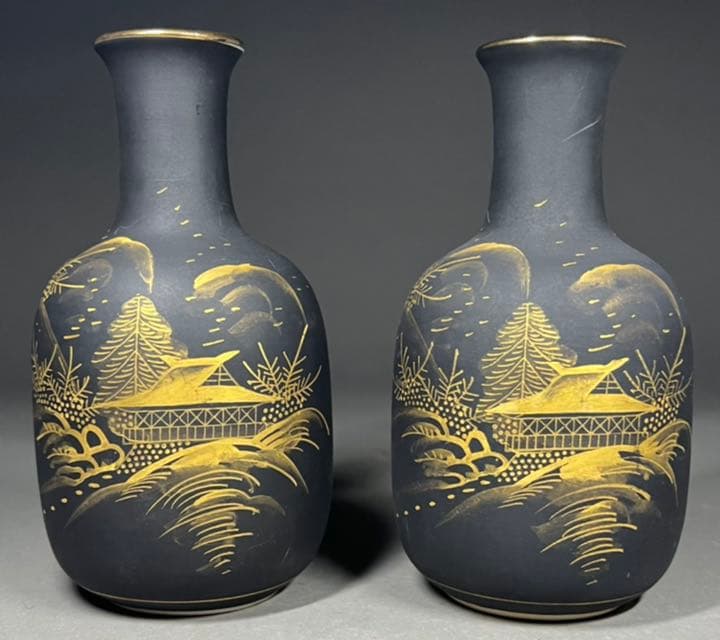 エビス】徳利 酒盃 九谷焼 在銘 九谷雪山 金襴手 酒器 細工 時代物 酒杯