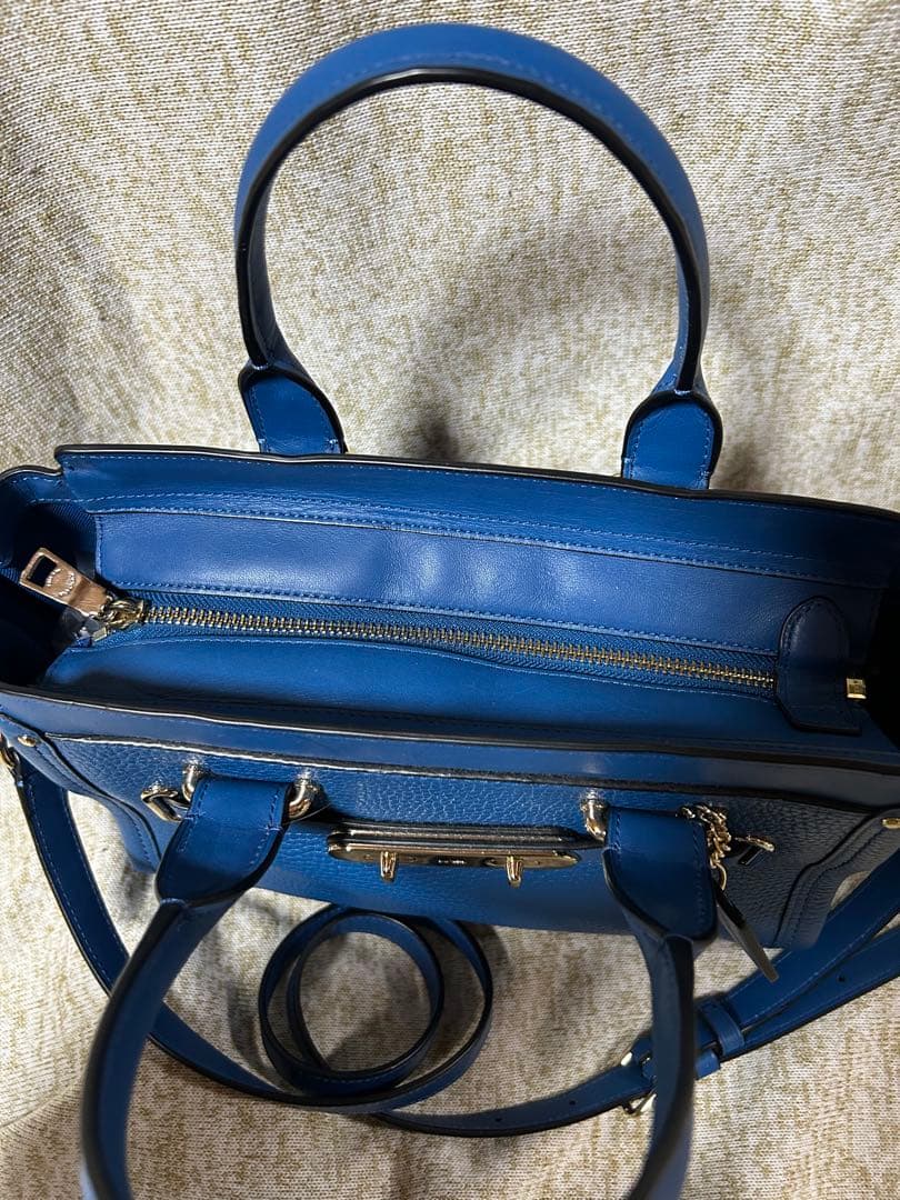 COACH 青 レザーハンドバッグ　(ほぼ未使用)